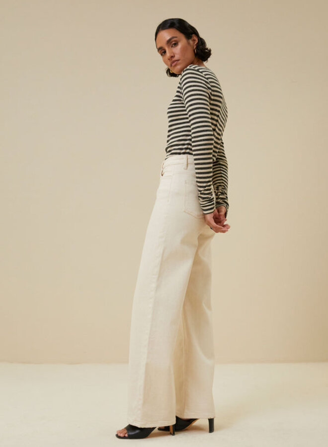 Basic ls stripe top - Chalk