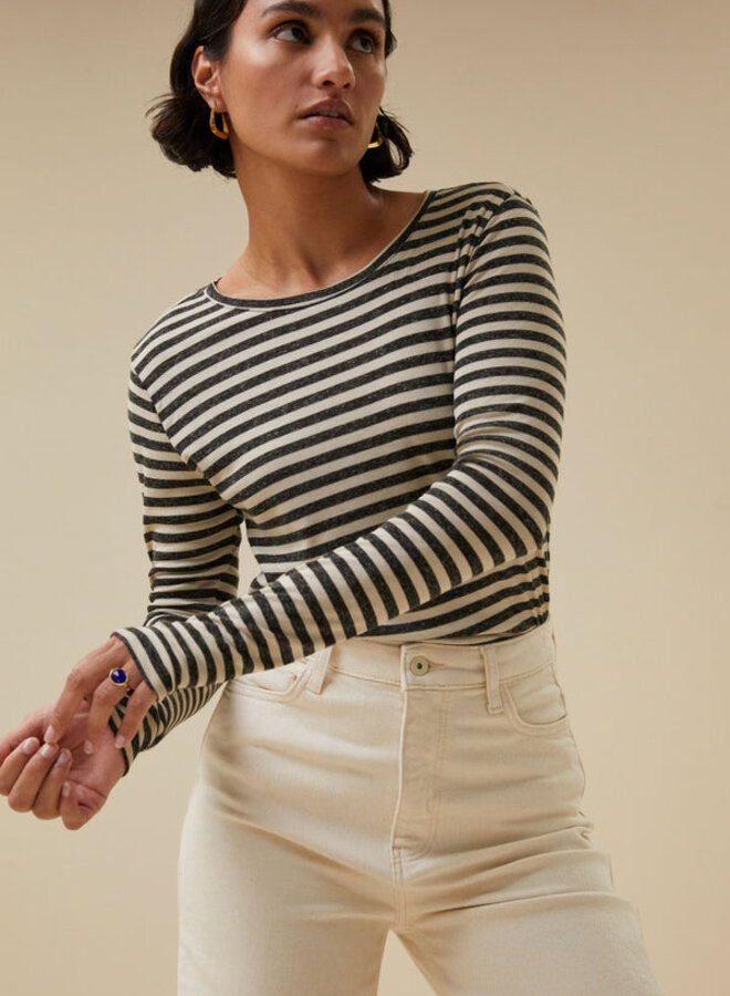 Basic ls stripe top - Chalk