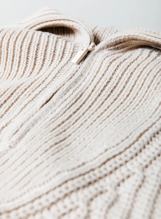 Yfke Knitwear Zip Pullover - Fog Beige