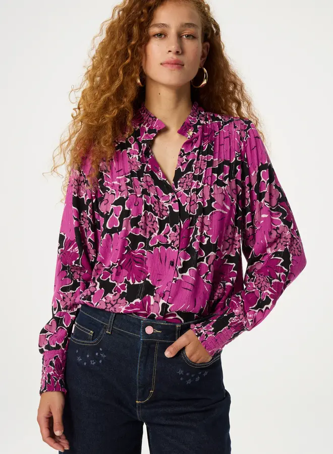 Lucky Blouse - Black/Raspberry Passiflora