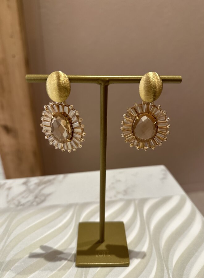 Oval Flat Beads with Stone - Orange Crush - S - B