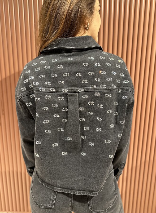 Billie Rhinestone Denim Blouse - Dark grey denim