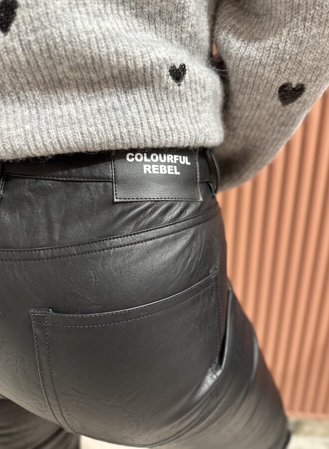 Livia Mid Rise Slit Vegan Leather Pants - Black