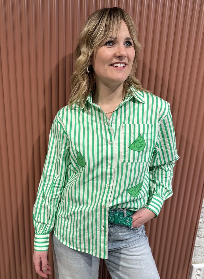 Alex Blouse | Warm White/Green App Green Jil Stripe