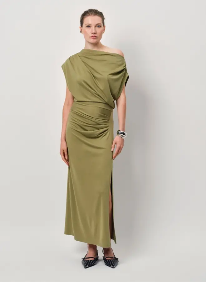 Jett off-shoulder jersey dress | Olive Glow