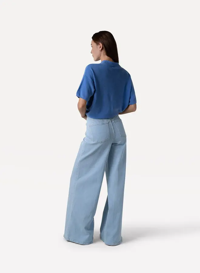 Moore denim wide pants | Stone denim blue