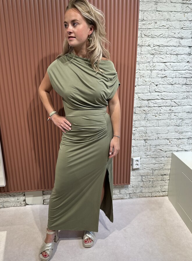 Jett off-shoulder jersey dress | Olive Glow