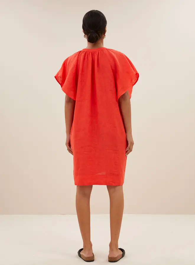 Vina Linen Dress - Bright Poppy