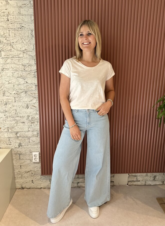 Moore denim wide pants | Stone denim blue