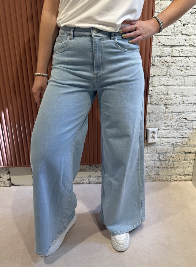 Moore denim wide pants | Stone denim blue
