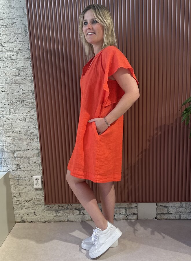 Vina Linen Dress - Bright Poppy