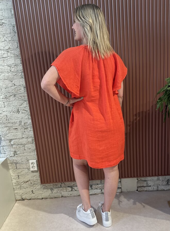 Vina Linen Dress - Bright Poppy