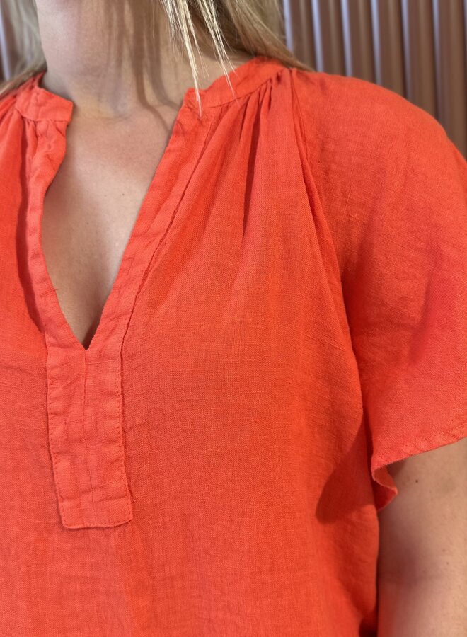Vina Linen Dress - Bright Poppy