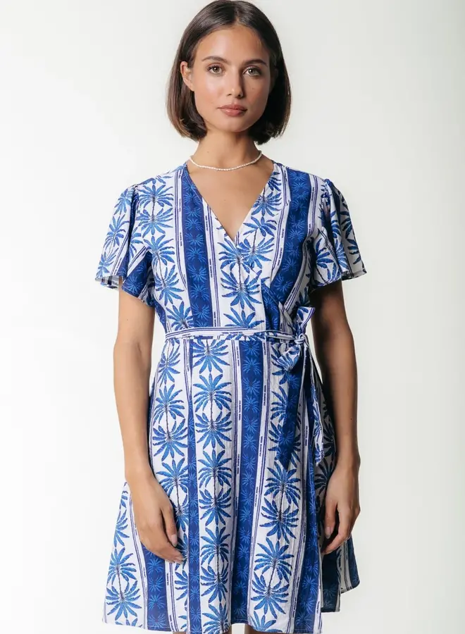 Nova Palm Real Wrap Mini Dress SS | Bright Blue