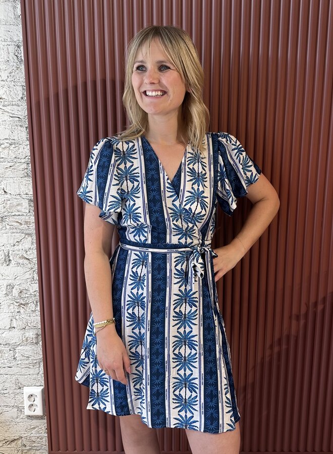 Nova Palm Real Wrap Mini Dress SS | Bright Blue