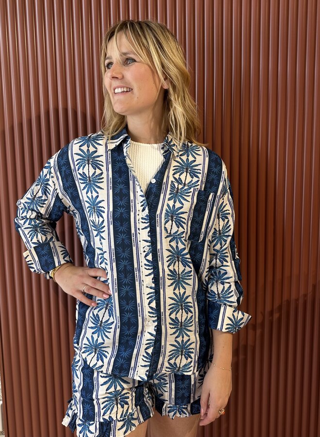 Talia Palm Dropped Shoulder Blouse | Bright Blue