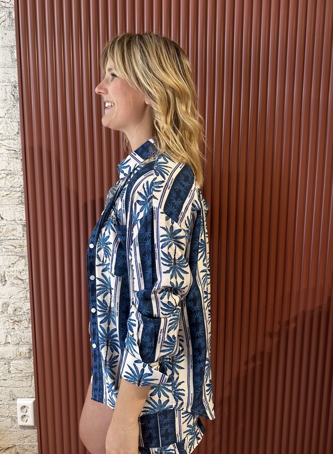 Talia Palm Dropped Shoulder Blouse | Bright Blue