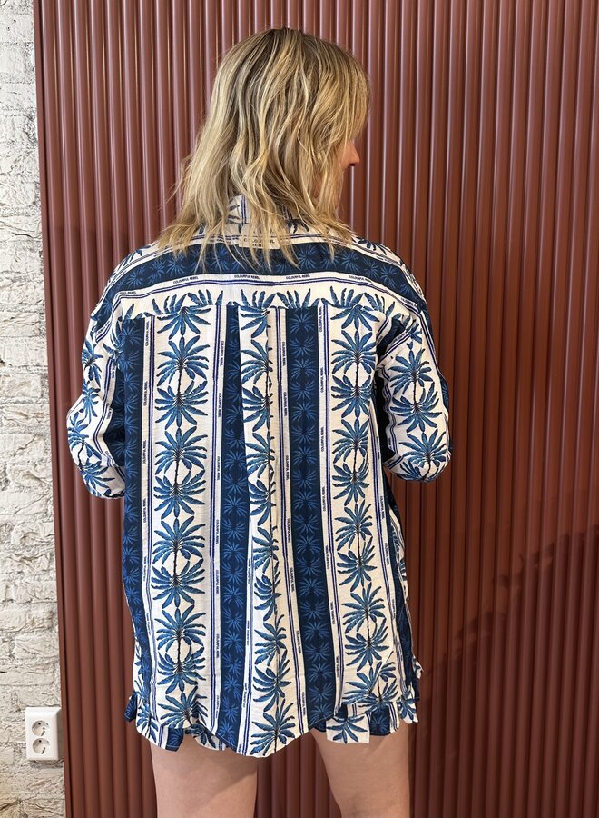 Talia Palm Dropped Shoulder Blouse | Bright Blue