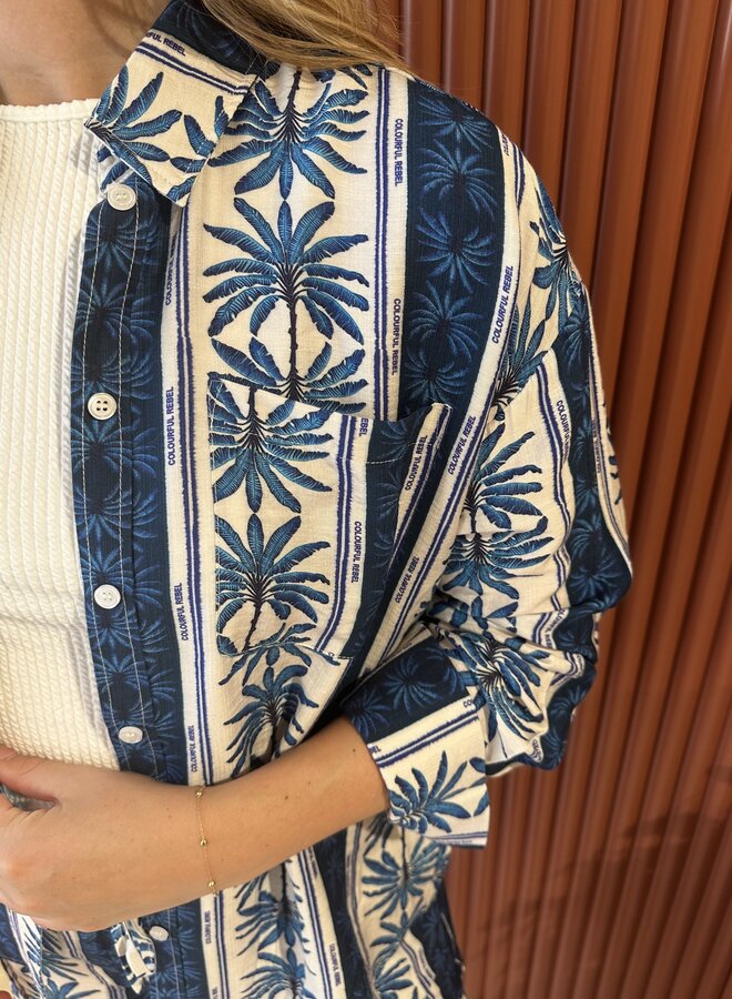 Talia Palm Dropped Shoulder Blouse | Bright Blue