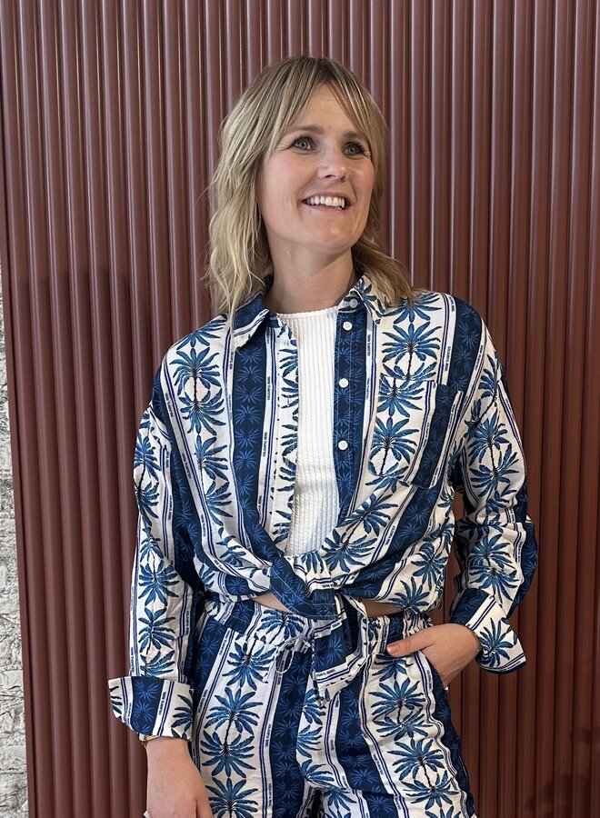 Talia Palm Dropped Shoulder Blouse | Bright Blue