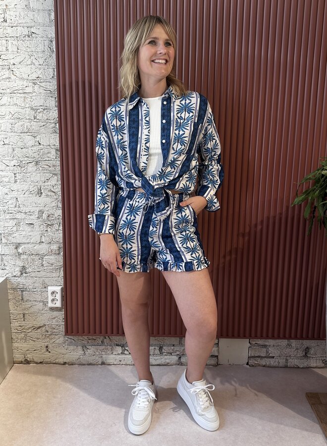 Talia Palm Dropped Shoulder Blouse | Bright Blue