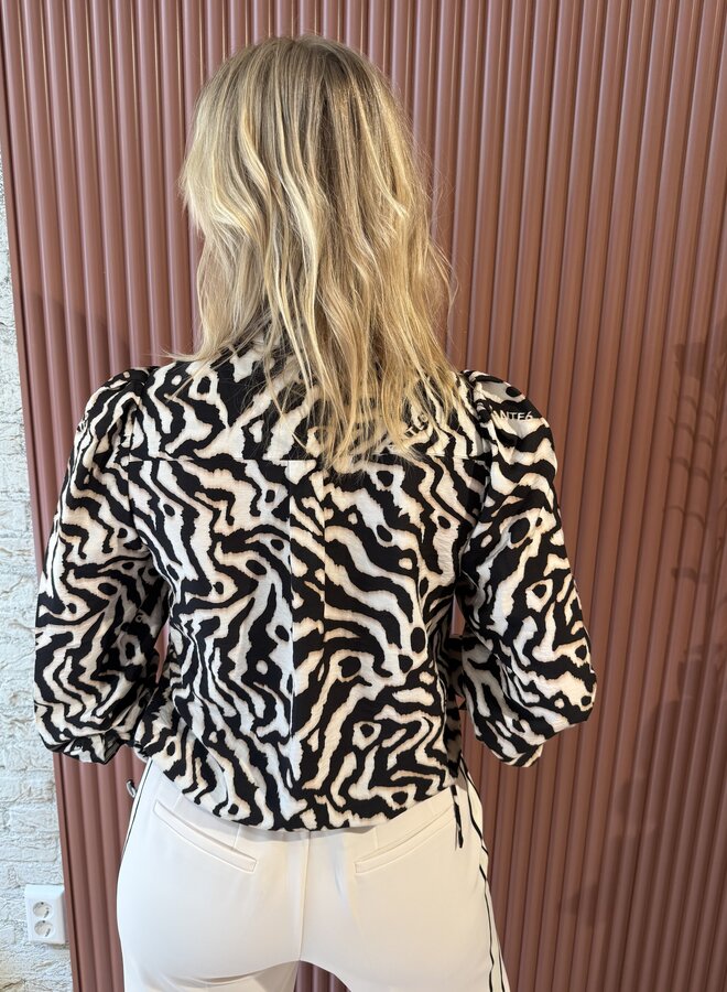 Cheska printed pussy bow blouse | Black/Cream