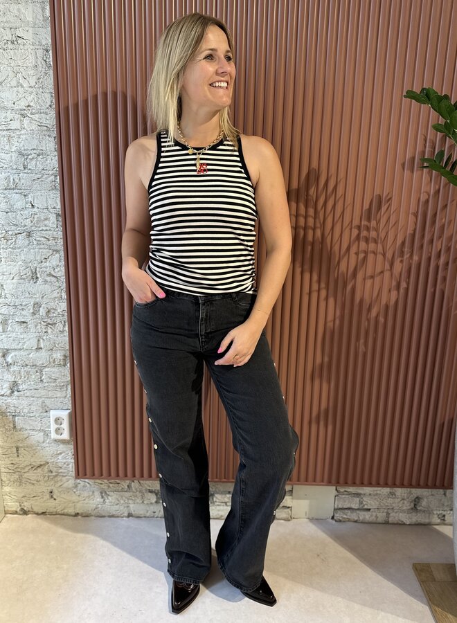 Monogram Stripe Tanktop | Black/Cream