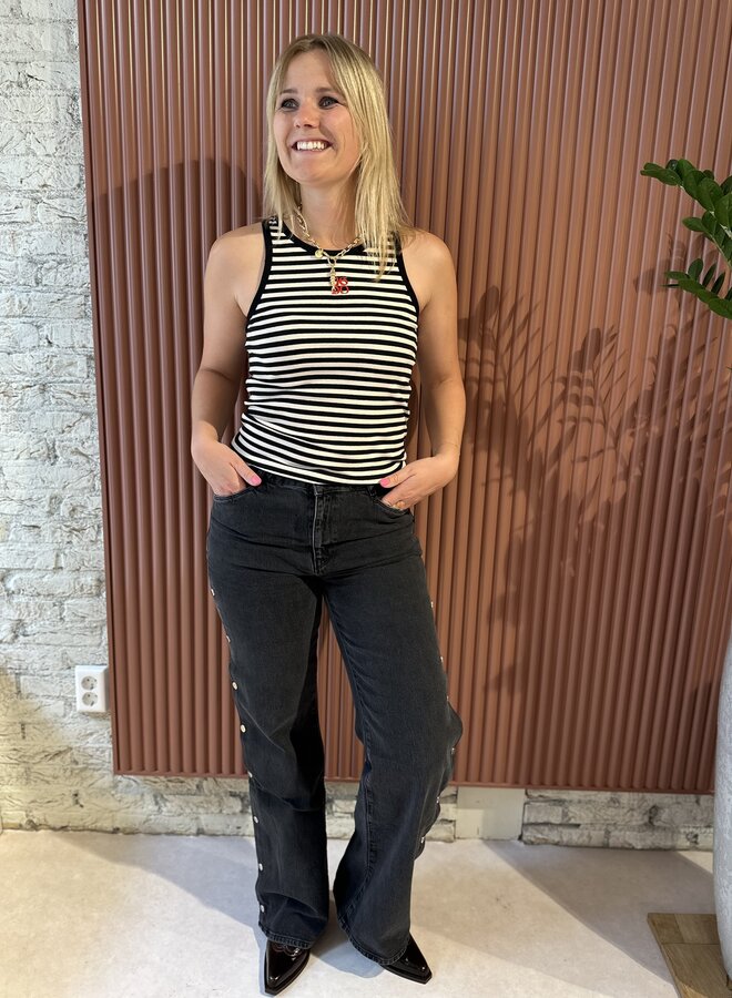 Monogram Stripe Tanktop | Black/Cream