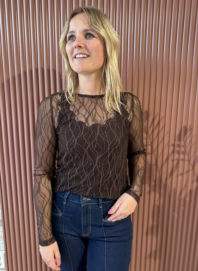 Mercy Mesh O-Blouse | Dark Brown
