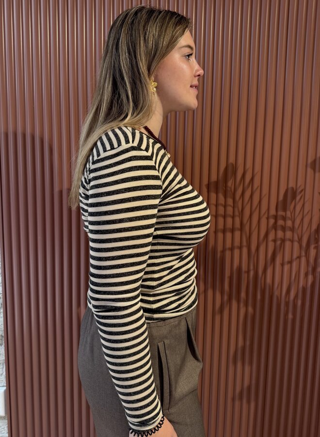 Basic ls stripe top | Chalk