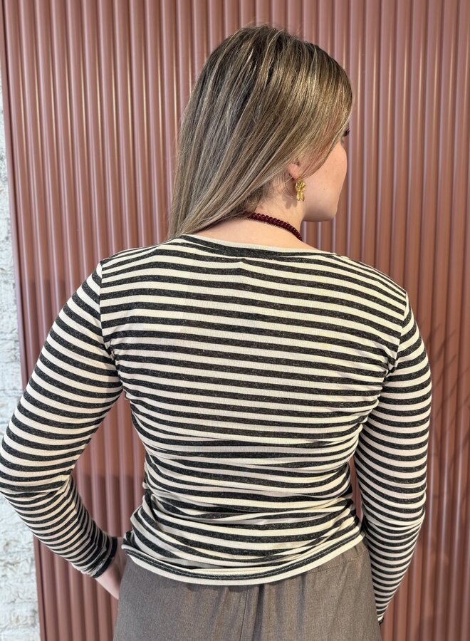 Basic ls stripe top | Chalk