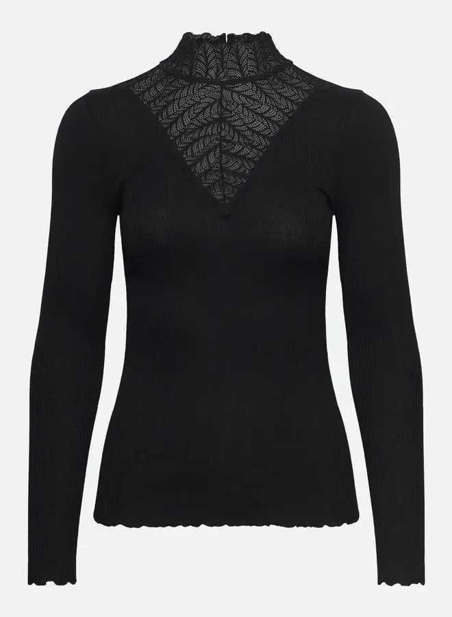 Beatha Silk Longsleeve Lace T-Shirt | Black
