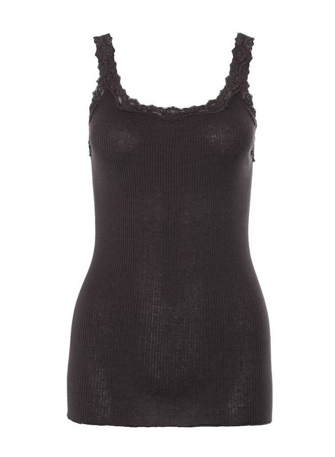 Silk top w/lace - Dark Espresso