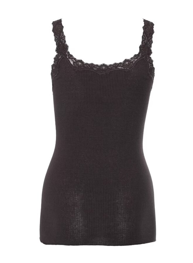 Silk top w/lace - Dark Espresso