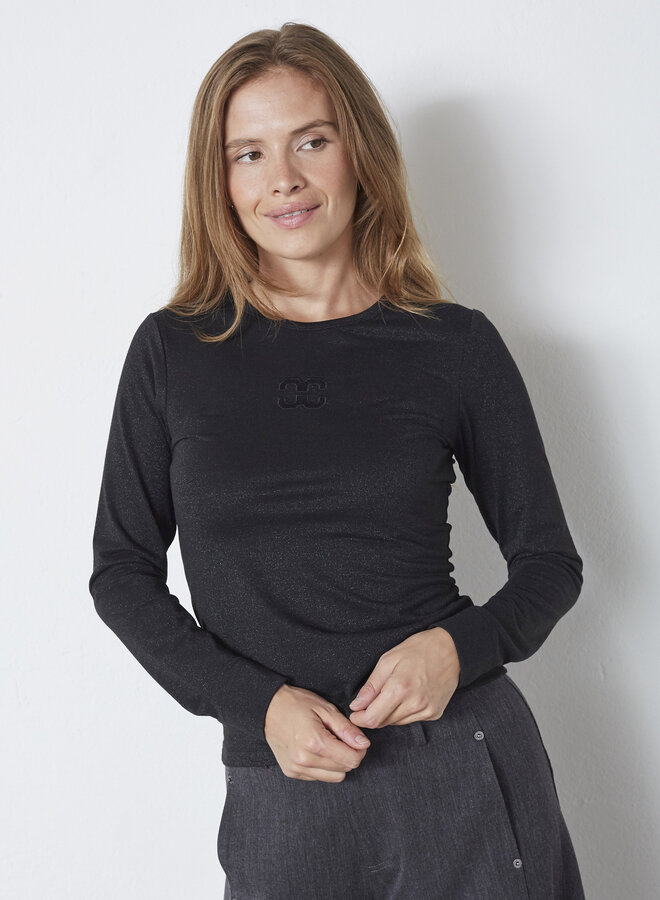 Manny Lurex Emb L/S Tee | Black