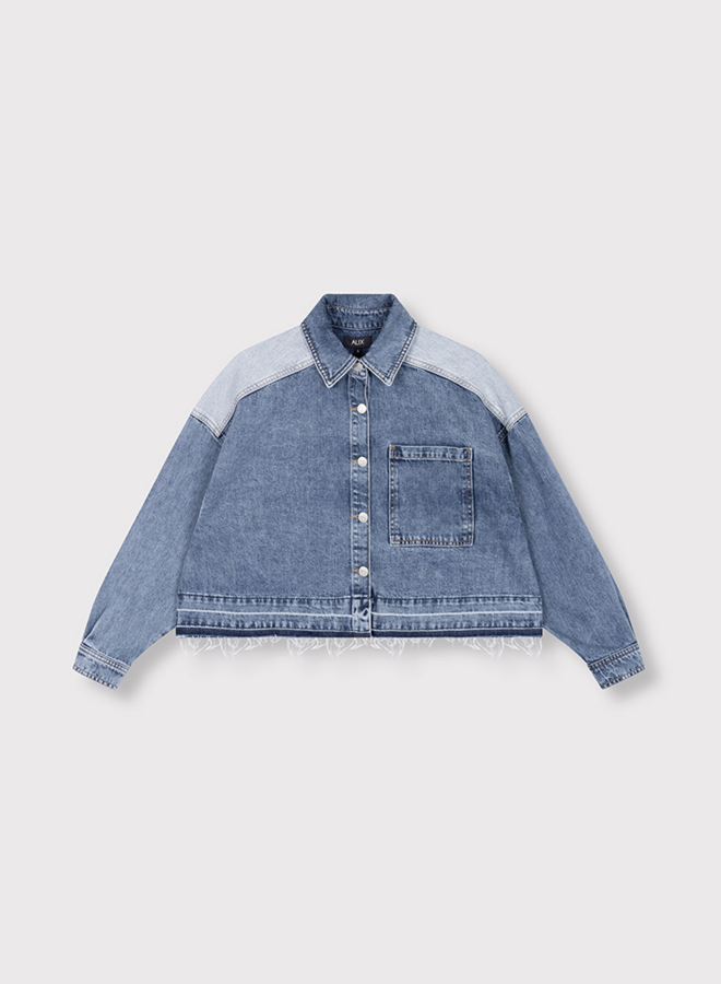 Mix denim blouse | Light blue denim