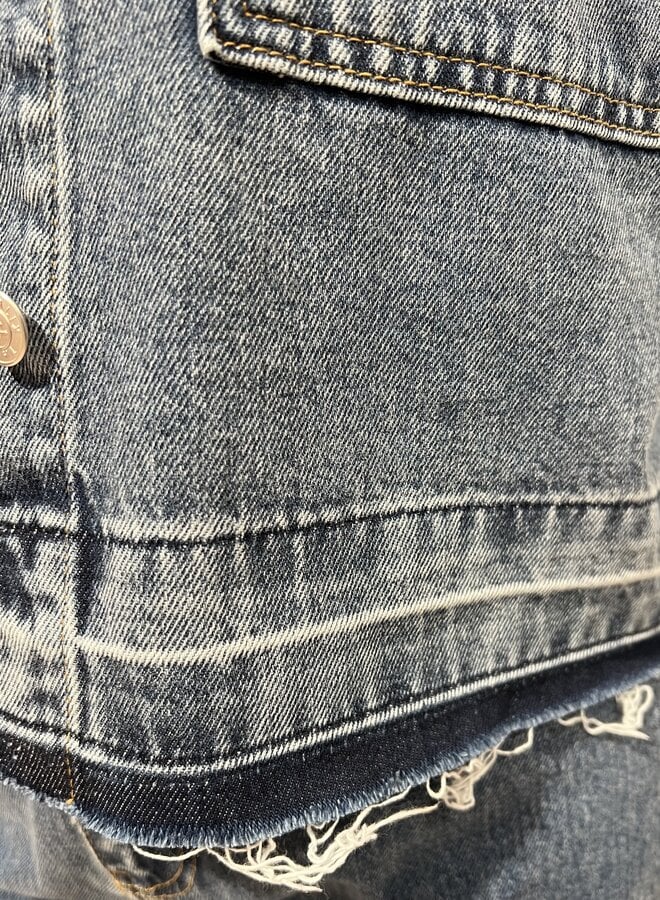 Mix denim blouse | Light blue denim