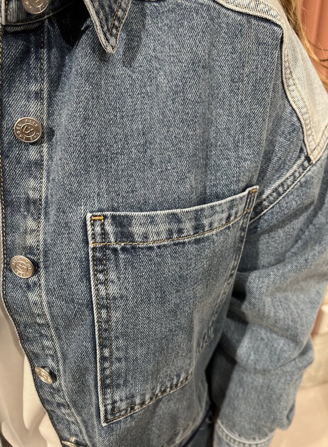 Mix denim blouse | Light blue denim