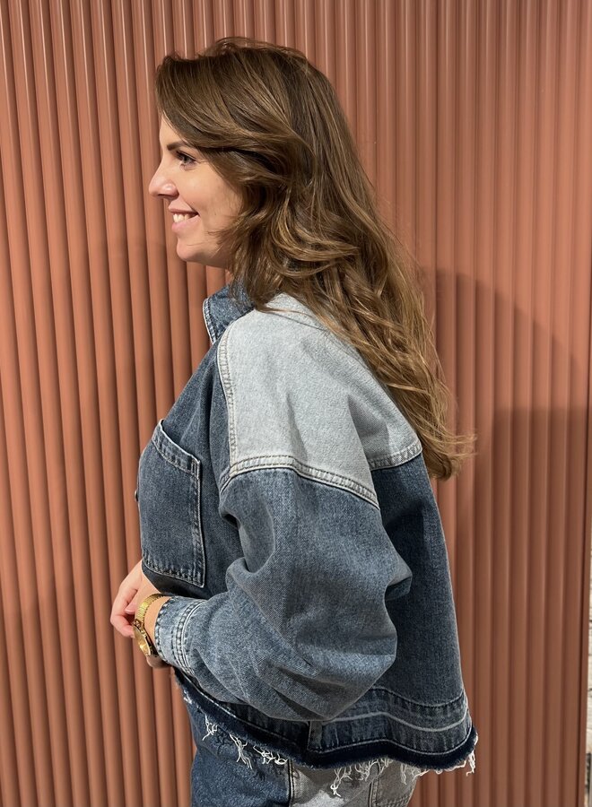 Mix denim blouse | Light blue denim