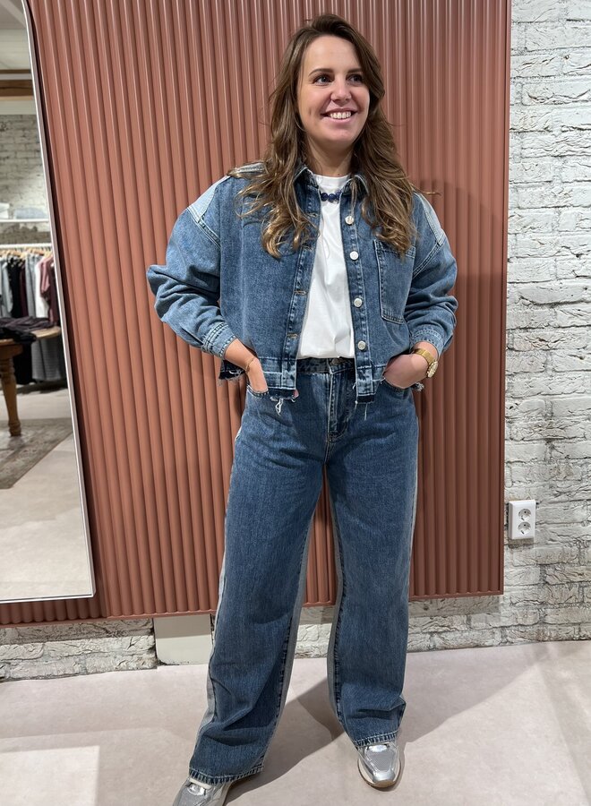 Mix denim pants | Light blue denim