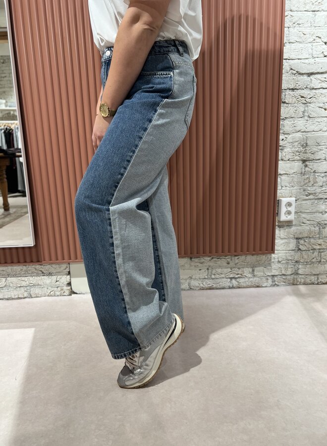 Mix denim pants | Light blue denim