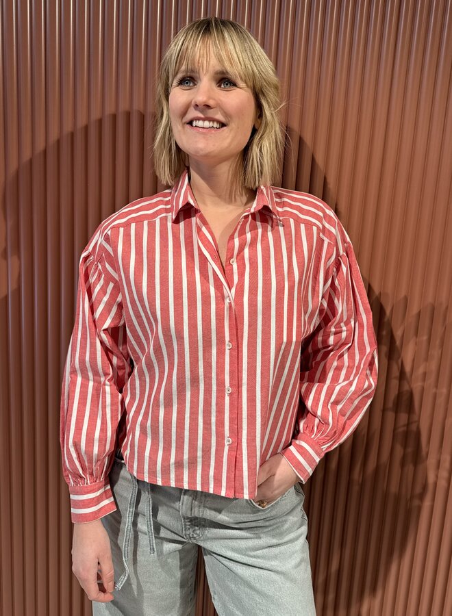 Sarah Short Stripe Blouse |Red stripe