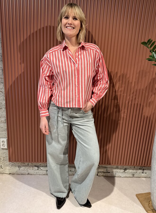 Sarah Short Stripe Blouse |Red stripe