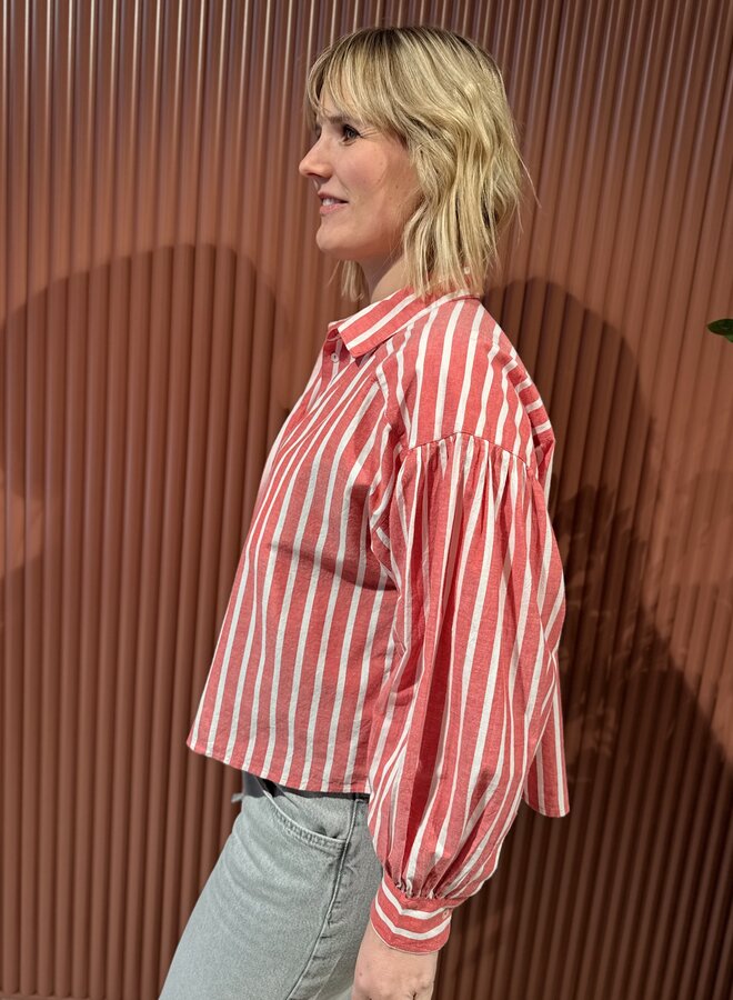 Sarah Short Stripe Blouse |Red stripe