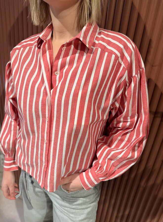 Sarah Short Stripe Blouse |Red stripe