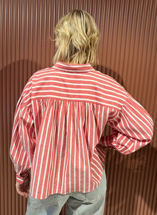 Sarah Short Stripe Blouse |Red stripe