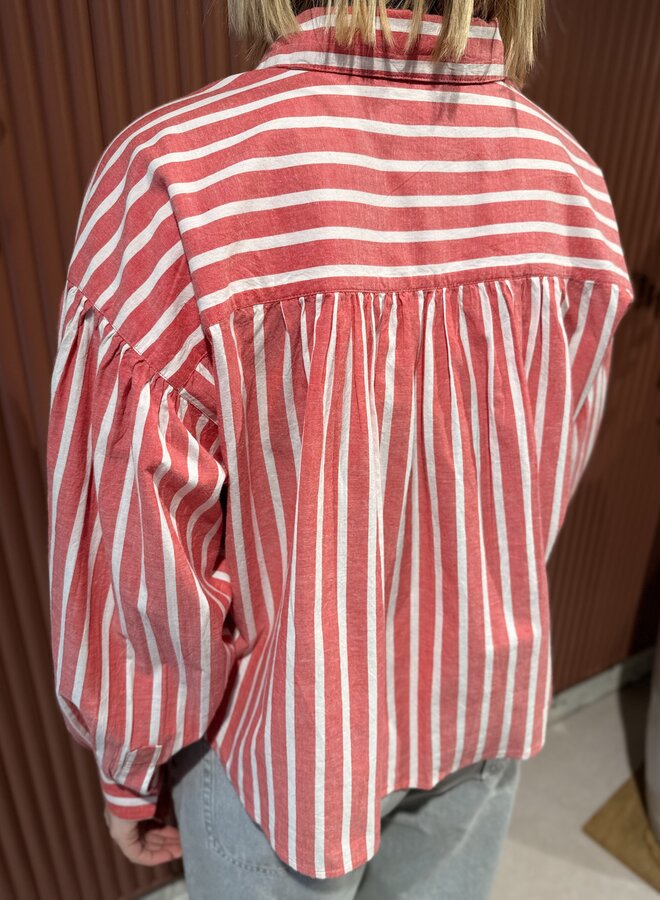Sarah Short Stripe Blouse |Red stripe