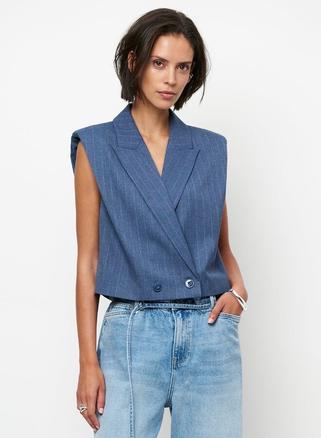 Jarod Pinstripe Gilet | Steel Blue