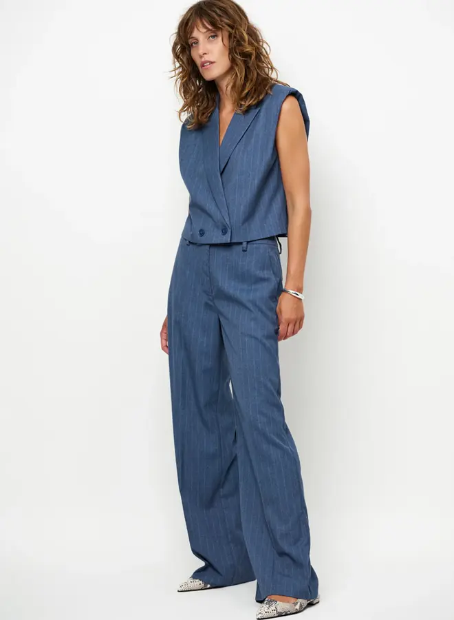 Alain Pinstripe Smart Pants | Steel Blue