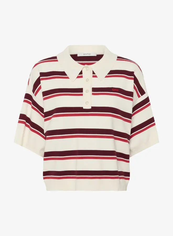 Taia ss polo pullover | Egret/Cabernet/Poinsettia